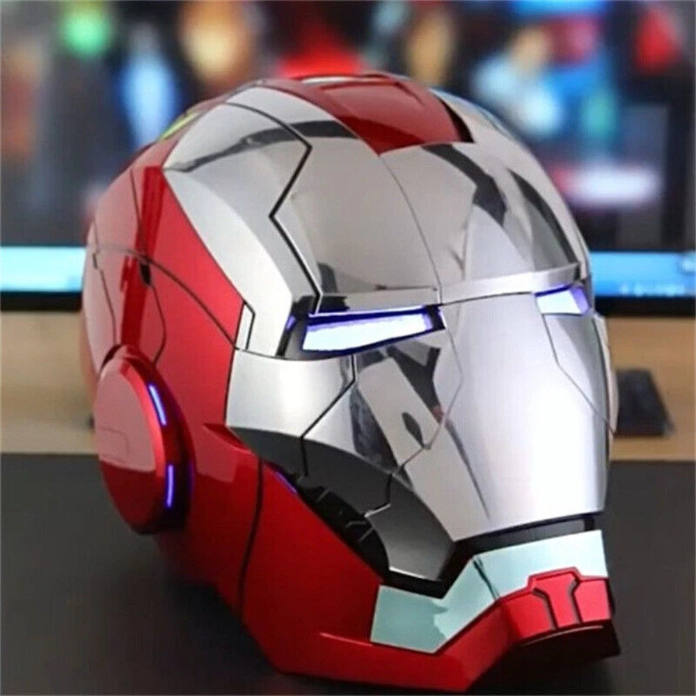 Iron Man Mark 5 Helmet (Silver) – 1:1 Scale Collectible Mask with LED Lights & Sound Effects