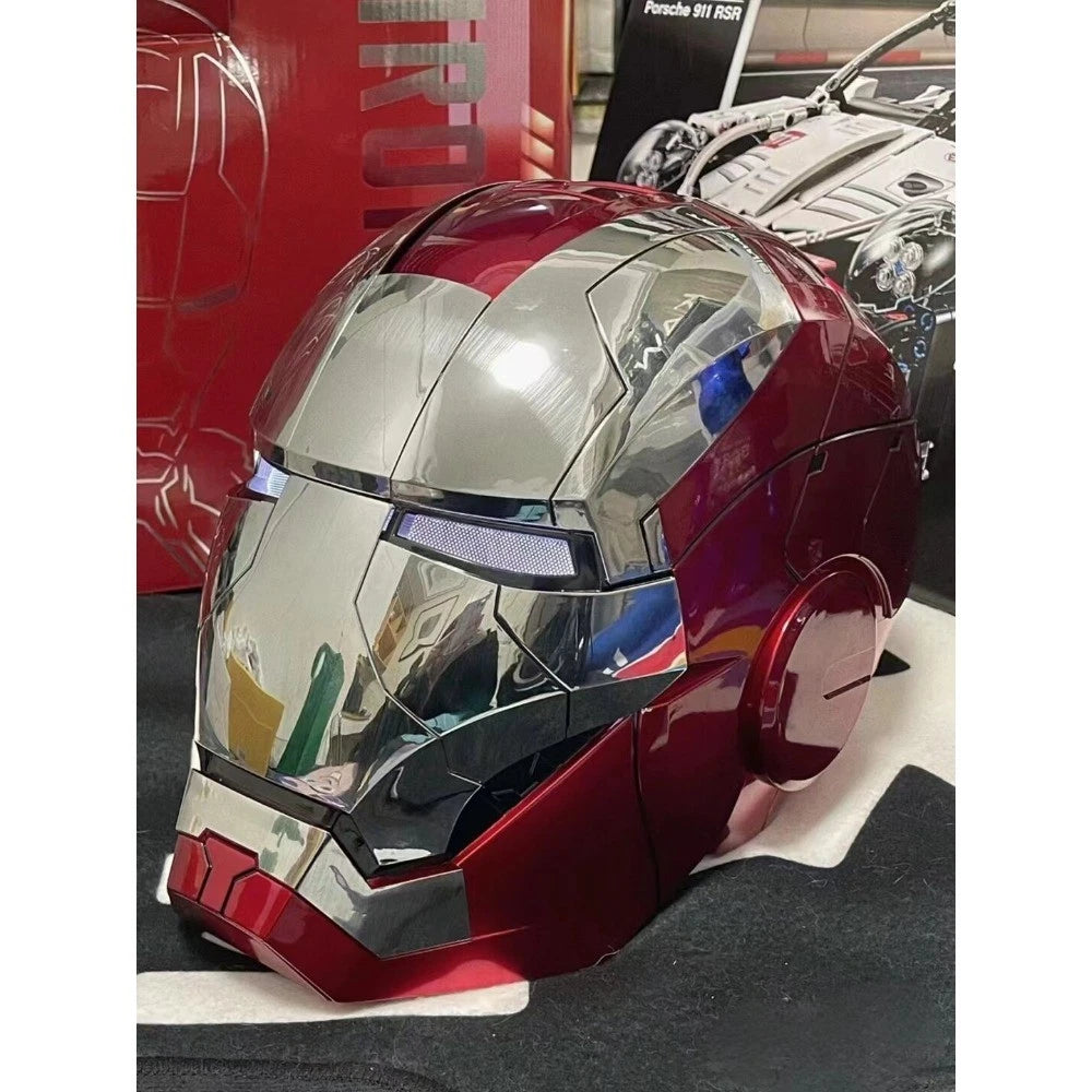 Iron Man Mark 5 Helmet (Silver) – 1:1 Scale Collectible Mask with LED Lights & Sound Effects