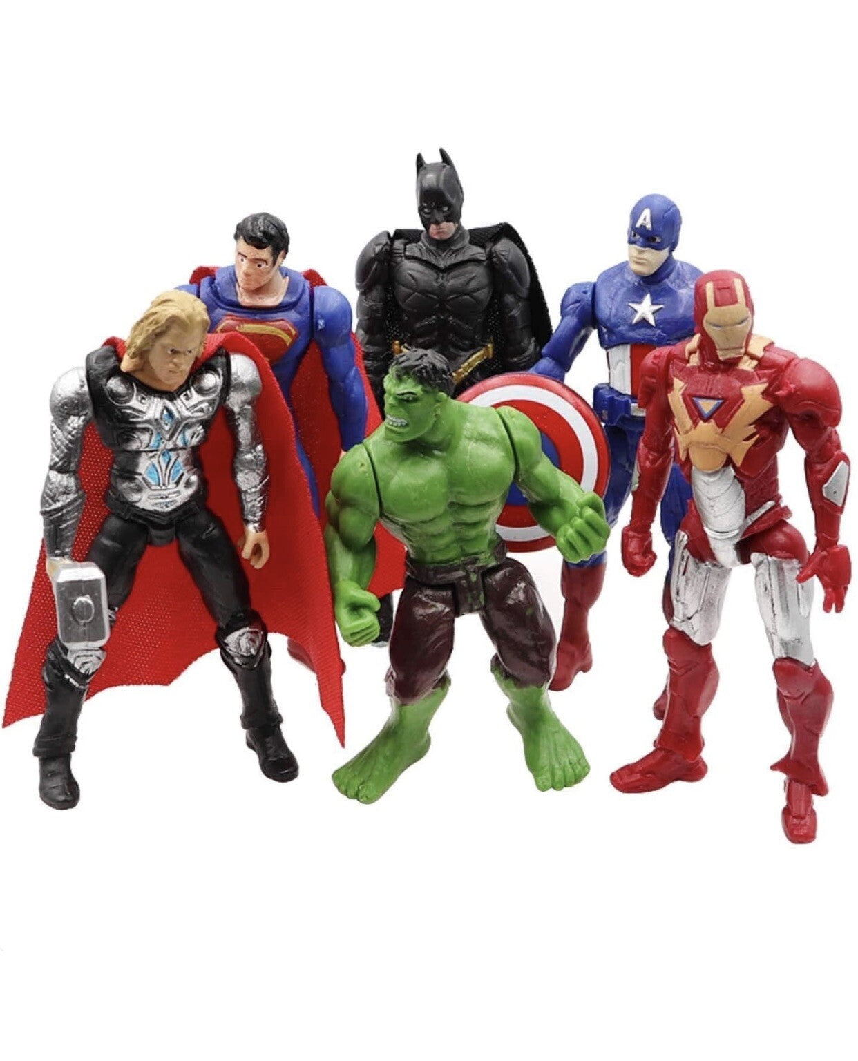 Ultimate Superhero Action Figure Set – 6 PCS Collectible Models | Batman, Superman, Hulk, Thor, Iron Man & Captain America | Kids Playset & Cake Toppers