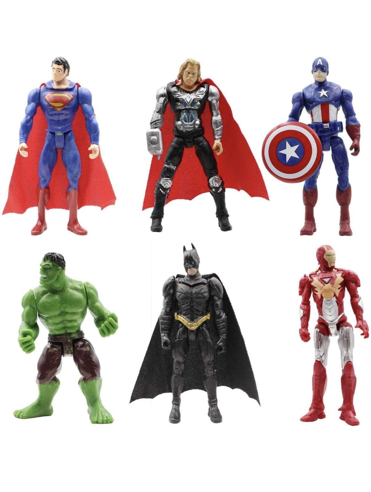 Ultimate Superhero Action Figure Set – 6 PCS Collectible Models | Batman, Superman, Hulk, Thor, Iron Man & Captain America | Kids Playset & Cake Toppers