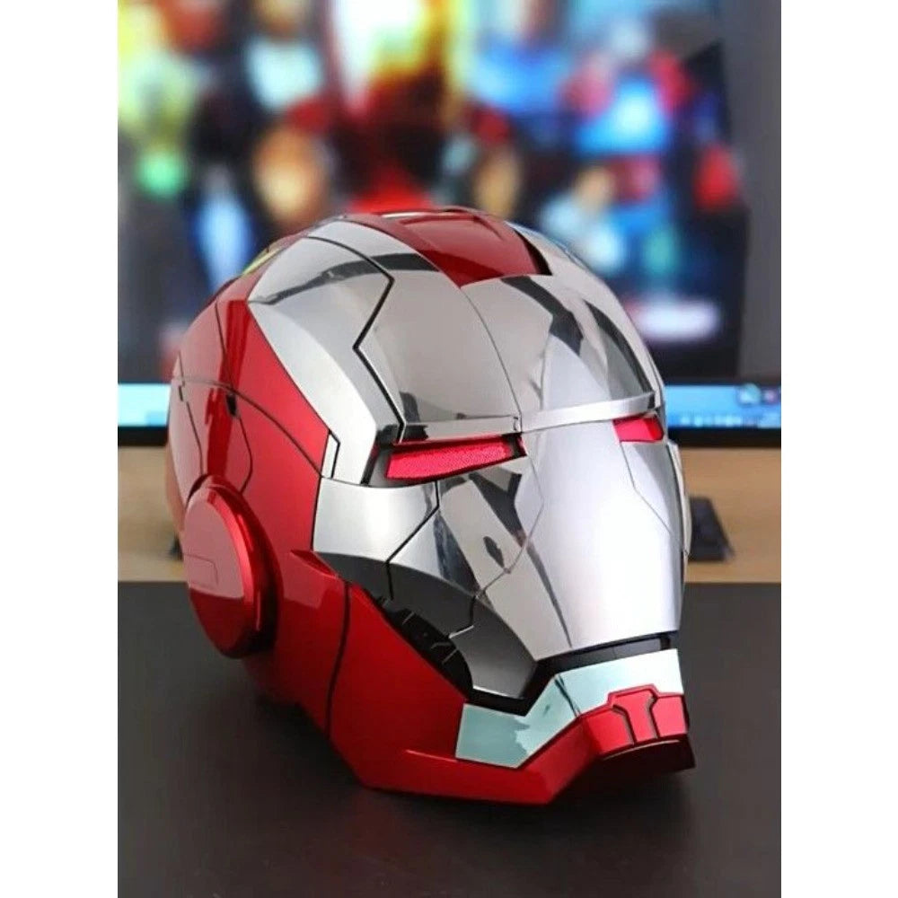 Iron Man Mark 5 Helmet (Silver) – 1:1 Scale Collectible Mask with LED Lights & Sound Effects