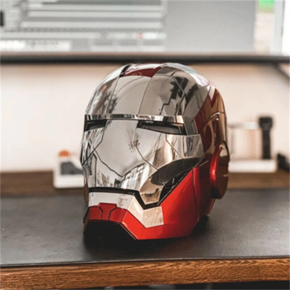 Iron Man Mark 5 Helmet (Silver) – 1:1 Scale Collectible Mask with LED Lights & Sound Effects